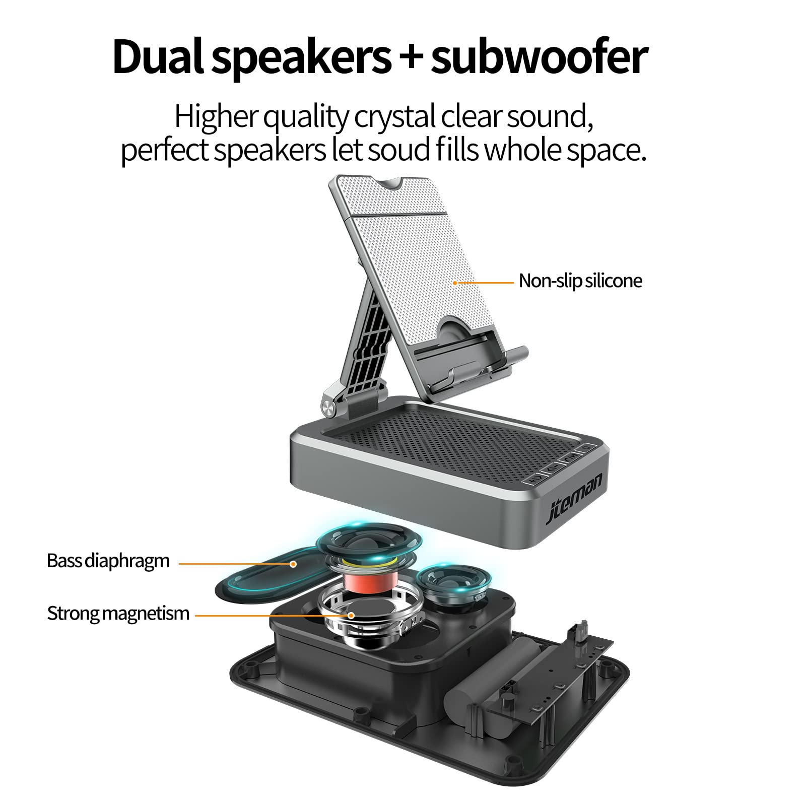 Cell Phone Stand with Wireless Bluetooth Speaker and Anti-Slip Base HD Surround Sound Perfect for Home and Outdoors with Bluetooth Speaker for Desk Compatible with iPhone/ipad/Samsung Galaxy